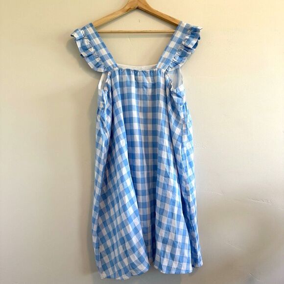 MISS SPARKLING fluter square neck mini ruffle blue gingham dress size Xl - Picture 5 of 12